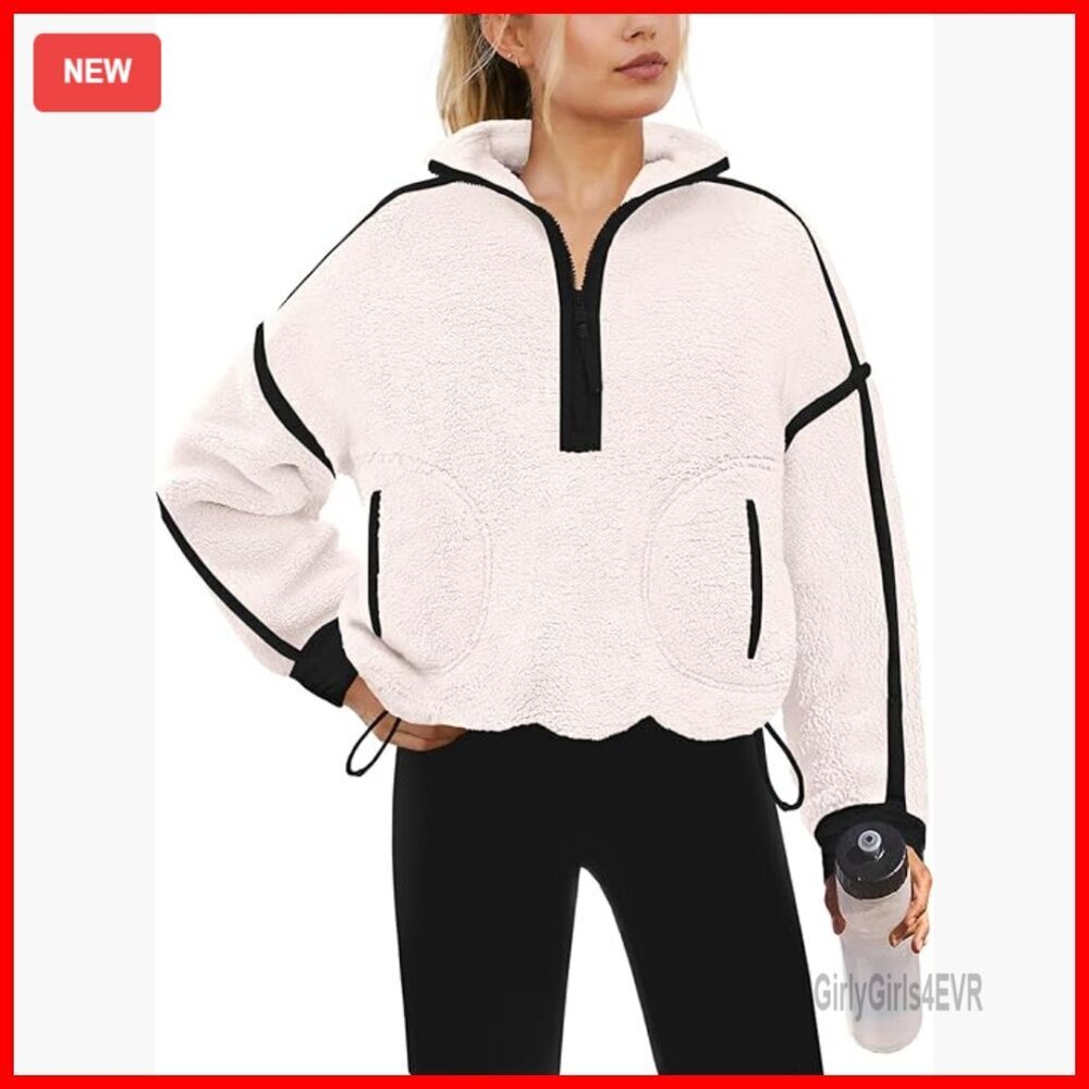 Oversized Quarter Zip Sherpa Fleece Pullover Jacket Loose Fit Winter Outerwear